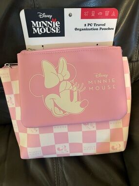 Bioworld Disney Minnie Mouse Pink 2-Piece Travel  cosmetic Pouch Set